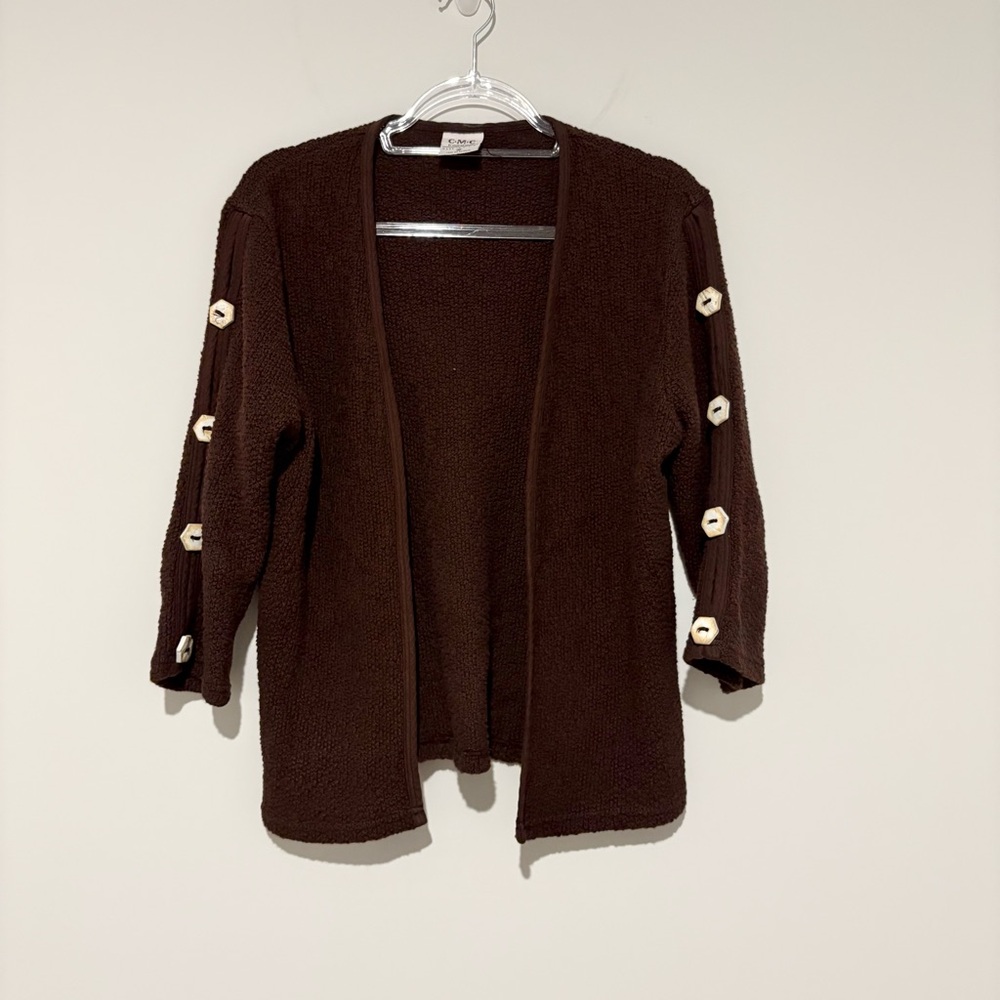 CMC Color me Cotton Chocolate Brown Button-Accent open front Sweater‎ medium